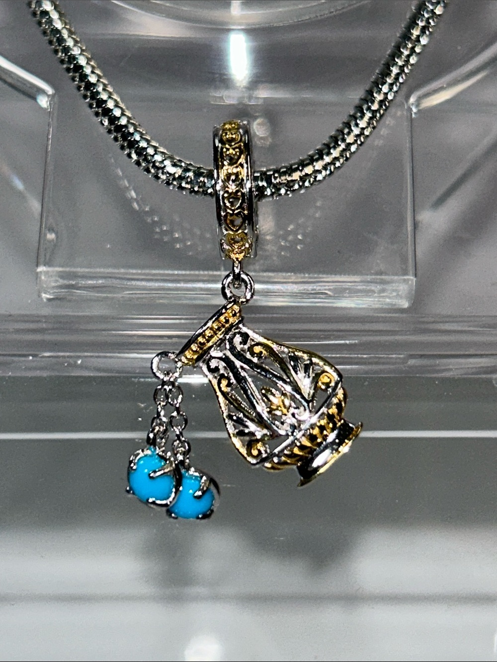 NWOT Gems En Vogue Palladium 18k Genuine Turquoise Gemstone Pitcher Vase Charm